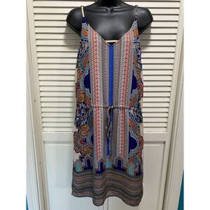 Lucy & Laurel Paisley Straps‎ Elastic Tie Waist Midi Lined Dress Size 10